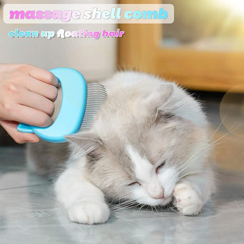 Cat Comb Pet Grooming Tool, Soft Deshedding Brush for Short & Long Hair, 3 Piece Massaging Shell Comb