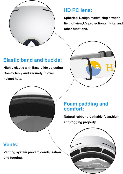 Kid's Goggles for Snowboard or Ski, Ages 5-14