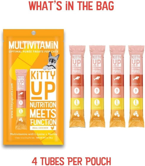 Lickable Cat Treat Pouches for Indoor Cats - All Natural Chicken Puree Tube Treats, 12 Tubes .05 oz ea.