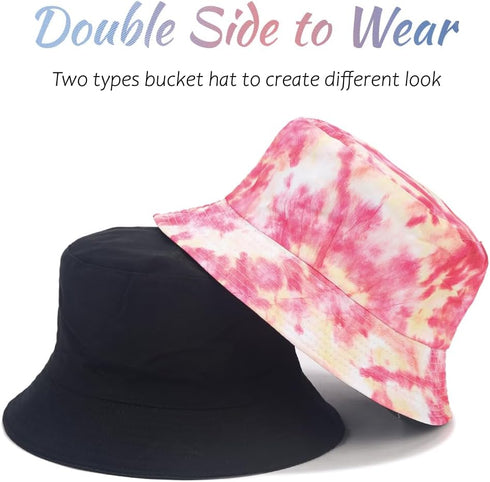 Reversible Bucket Hat for Women, Cute Summer Travel Fisherman Cap with Double Side Wear Design