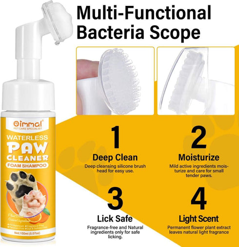 Clean Paws - Portable No-Rinse Foaming Cleanser Paw and Foot Cleaner, Gentle pH Balanced for All Dogs and Cats