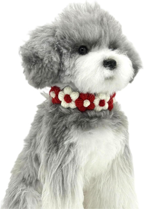 Dog Costume,Handmade Dog Wedding Bandana and Dog Birthday Bandana,Red and White Floral Design Dog Necklace,Cute Medium Small Cat Collars for Daily, Cat Costumes for Party