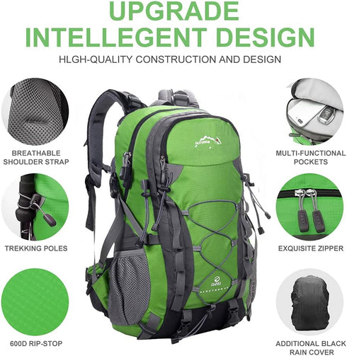 INOXTO Lightweight Hiking Backpack - 35L/40L Daypack with Waterproof Rain Cover for Travel Camping Outdoor