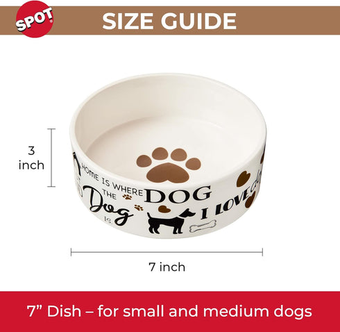 SPOT by Ethical Products - Heavy Ceramic High Gloss Dog Bowl - I LOVE DOGS 7" Durable Pet Dish - Dishwasher Safe