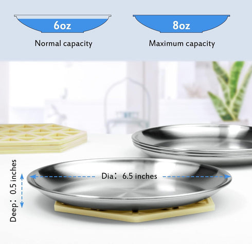 Stainless Steel Cat Dishes for Food and Water, 2 Sets Shallow Style, Relief of Whisker Fatigue (6.5 Inch)