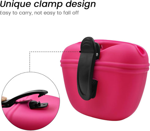 AUDWUD Silicone Dog Treat Pouch, Portable Clip on Training Container with Magnetic Buckle and Waist Clip, No BPA