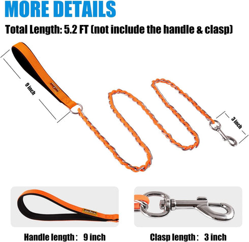 Chew Proof Dog Leash, Heavy Duty Chain Leash for Large Dogs, Indestructible Metal Leash with Soft Padded Handle