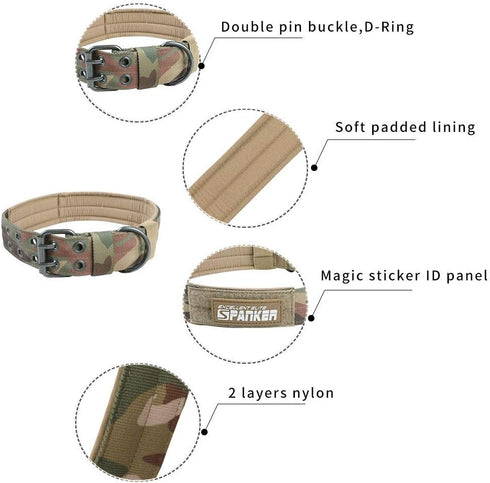 EXCELLENT ELITE SPANKER 1.5" Width Military Dog Collar, Adjustable Metal D Ring & Buckle for Medium Large Dogs