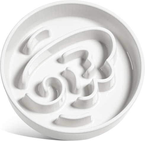 LE TAUCI Ceramic Slow Feeder Dog Bowls for Small Breed, 0.6 Cups Dog Food Dish for Fast Eaters, White