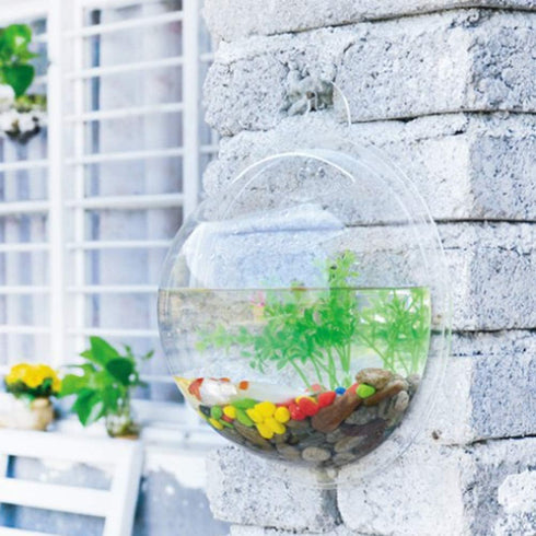 Wall Mounted Acrylic Fish Bowl, 7 Inch Clear Hanging Flower Pot Vase Decoration for Aquarium Plant Wall Decor
