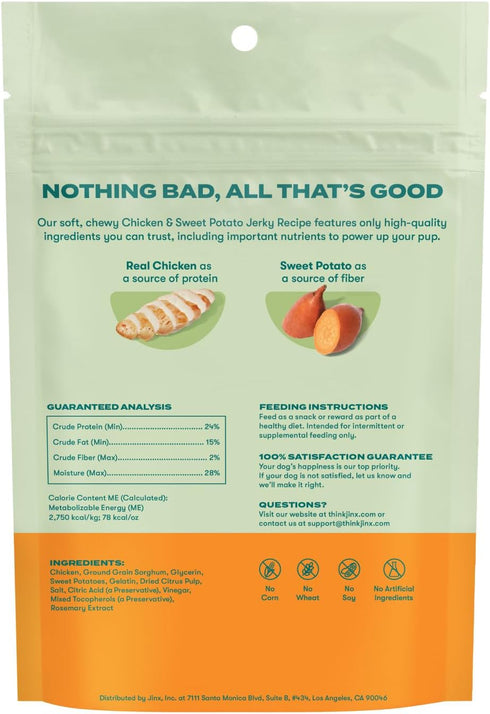 Jinx Tenders Soft Jerky Natural Dog Treats - 5 oz. Bags, 6-Pack - Low-Calorie, No Fillers, Real Chicken & Sweet Potato