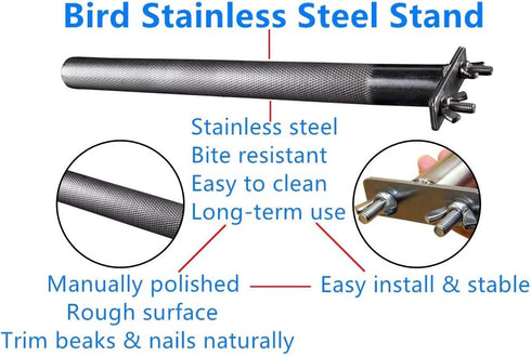 Bird Perch Stainless Steel Stand, Parrot Rod for Grinding Claws, Trimming Beak Nails, Exercise Platform (L)
