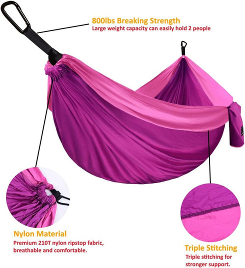 Gold Armour XL Double Camping Hammock - Portable Hammock with Tree Straps for Outdoor and Indoor Use