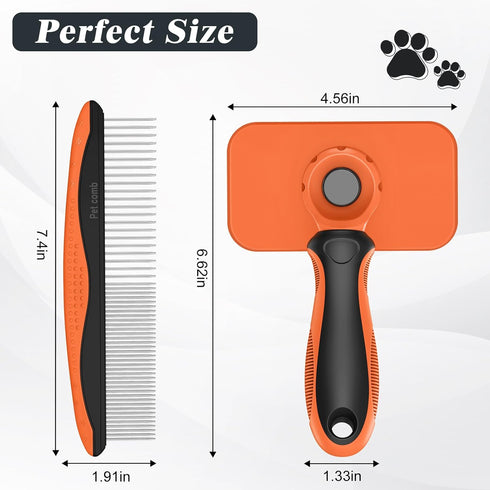 KYHSC 2PCS Self Cleaning Slicker Brush & Dog Comb - Skin Friendly Deshedding Grooming Tool for Dogs, Cats and Small