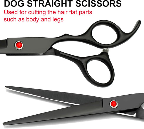 FAIGEO Set 5 in1) Professional Dog Grooming Scissors Stainless Steel Dog Grooming Kit - Thinning, Curved Scissors