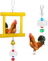Lnngub Chicken Toys - 1pc Hanging Bell Parrot Chicken Swing Mirror + 2pcs