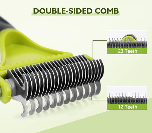 Pecute Pet Dematting Tool 2 Pack - Double Sided Rake & Comb for Medium or Long-haired Dogs & Cats