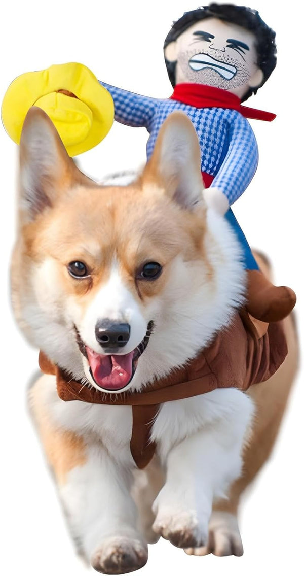 DELIFUR Funny Dog Halloween Costume, Cowboy Riding Style for Small Medium Large Dogs, Medium