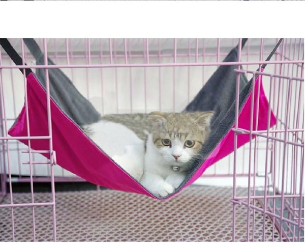 2 Sides Cat Hammock - Waterproof Fleece Warm Swing Bed for Cat, Ferret, Rabbit, Small Animal Cage Hammock (Small, Red)
