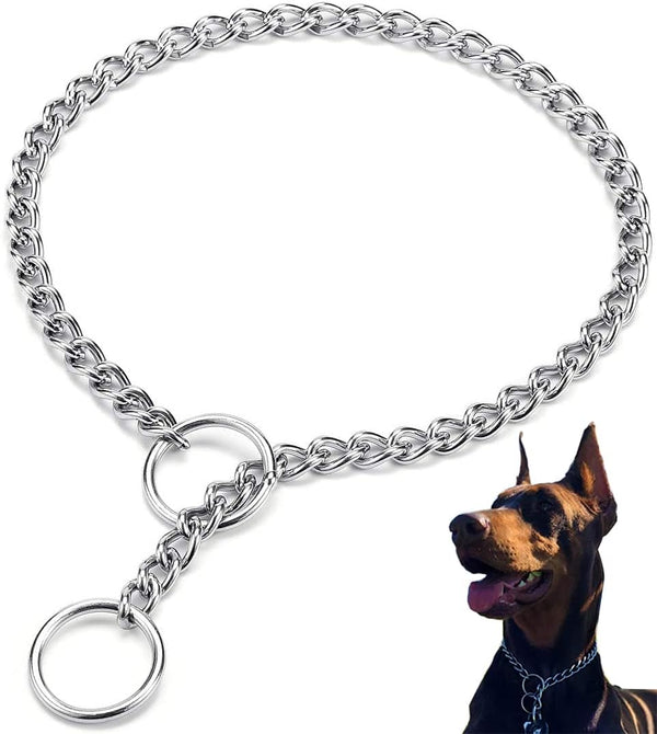 Adjustable Dog Collar Slip Metal Chewproof P Collar, Heavy Chain Training Choke Collar for Small Medium Large Dogs