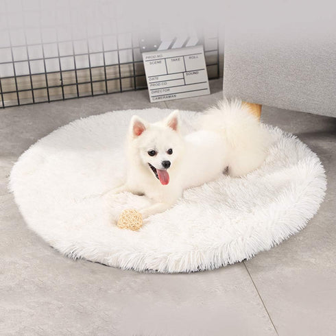 16 Inch Plush Dog Bed Mat, Warm Fluffy Round Puppy Crate Pad with Anti-Slip Bottom for Small and Medium Dogs