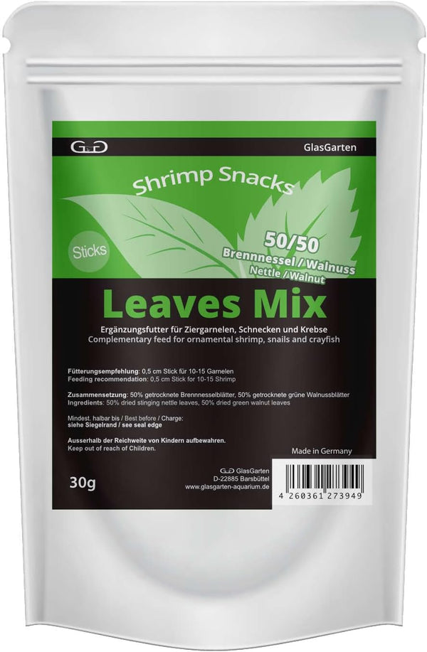 GlasGarten Shrimp Snacks Leaves Mix 30g, Nettle Leaves and Walnut Leaves, Food
