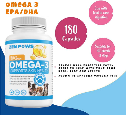 Omega 3 Fish Oil for Dogs, 180 Count Tablet Treats for Shedding, Skin Allergy, Itch Relief, Joint Health, Salmon Oil,