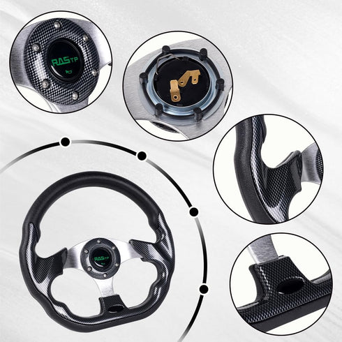 RASTP D Shape Golf Cart Steering Wheel Universal 12.6 inch for EZGO RXV & TXT, Club Car DS