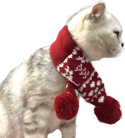 Cat Christmas Reindeer Scarf and Hat Set Costume for Small Pets Puppy - Red, XSmall