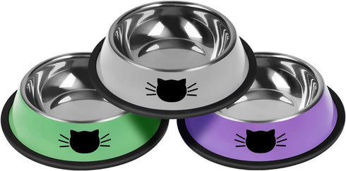 3Pcs Cat Bowls, Non-Slip Stainless Steel, 7 Oz Suitable for Indoor Pets, Removable Rubber Base