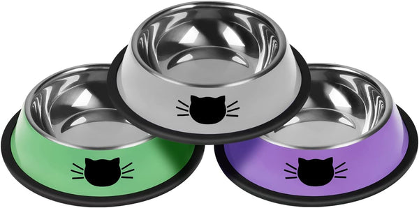 3Pcs Cat Bowls, Non-Slip Stainless Steel, 7 Oz Suitable for Indoor Pets, Removable Rubber Base