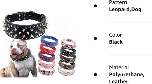 Hoot PU Leather Adjustable Spiked Studded Dog Collar, 2" Wide, 43 Spikes (L, Neck 21"-24", Black)
