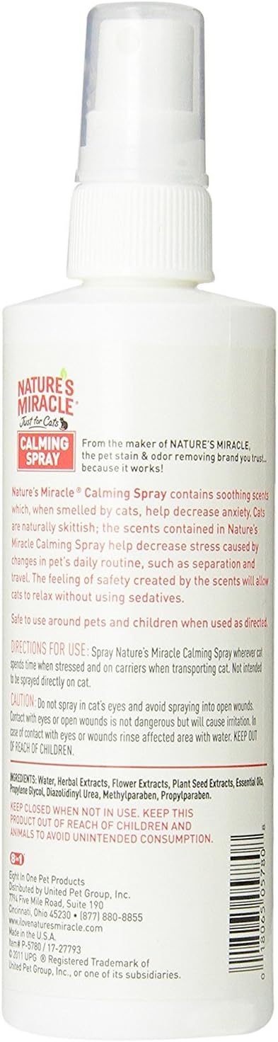 Nature's Miracle Just for Cats Calming Spray, 8-ounce Stress Reducing Formula, White (P-5780)