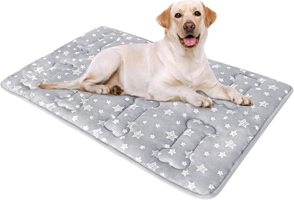 Dog Crate Bed Mat (36" x 23") - Soft Dog Bed with Cute Stars, Personalized Anti-Slip Bottom, Machine Washable Kennel Pad
