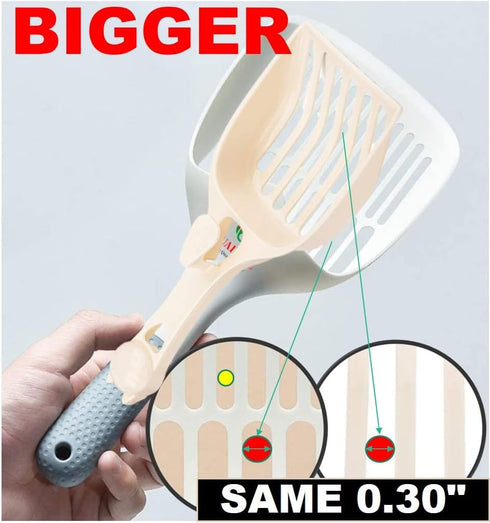 Large Cat Kitty Litter Box Poop Pooper Scoop with Holder, Sturdy Durable, Light, 1+2+1pcs, White