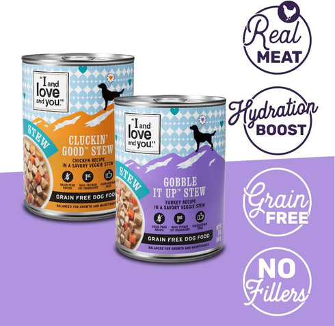 I AND LOVE AND YOU Wet Dog Food - Flew The Coop Variety Pack, Chicken + Turkey, Grain Free, 13oz can, 6pk