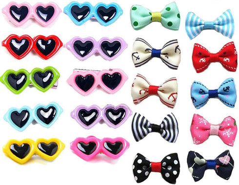 20Pcs Dog Hair Clips - Heart Sunglass Pet Hair Bows, Multicolor Alligator Hairpins for Small Animals