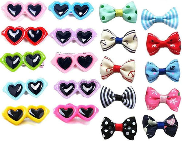 20Pcs Dog Hair Clips - Heart Sunglass Pet Hair Bows, Multicolor Alligator Hairpins for Small Animals