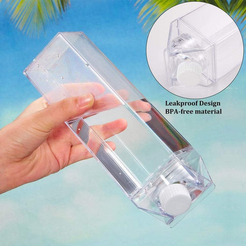 FveBzem 33oz (1000mL) Milk Carton Water Bottle Plastic Square Milk Bottles No BPA Leakproof Water Bottle Portable