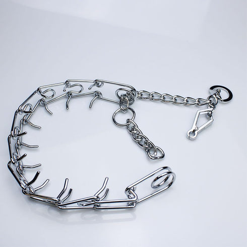 Chrome Plated Prong Dog Collar - No Pull Pinch Training Collar with Spikes (4.0 * 28in)
