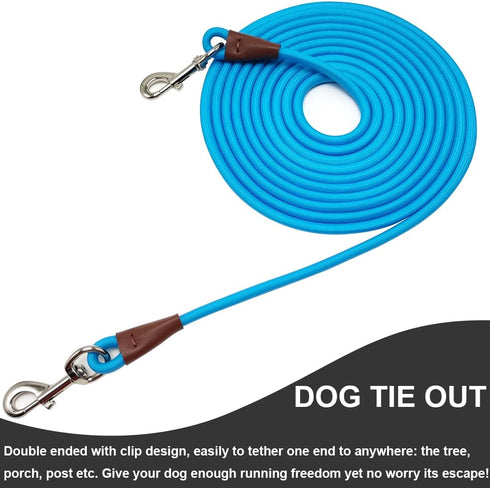 Tie Out Rope Dog Leash, 8/10/ 15/20/ 30FT Heavy Duty Nylon Check Cord for Medium Large Dogs Indoor/Outdoor Playing Camping Backyard (3/8" x 15ft, blue)