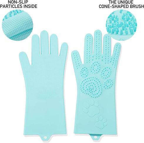 Pet Grooming Magic Gloves - Dog Cat Bathing Shampoo Brush - Silicone Hair Removal Gloves for Bathing and Messaging,