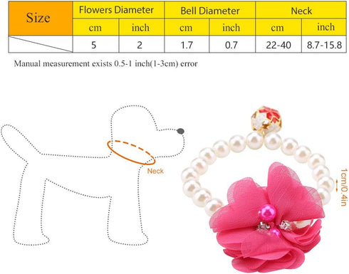 Pet Pearl Flower Collar, Elastic Cat Choker Necklace, Dog Cat Jewelry Accessory for Puppy (Rose Red)