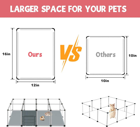 20 48" 24" 16" Panels Small Animals Playpen, x x Transparent Pet Playpen with Waterproof Mat,Portable Plastic Enclosure