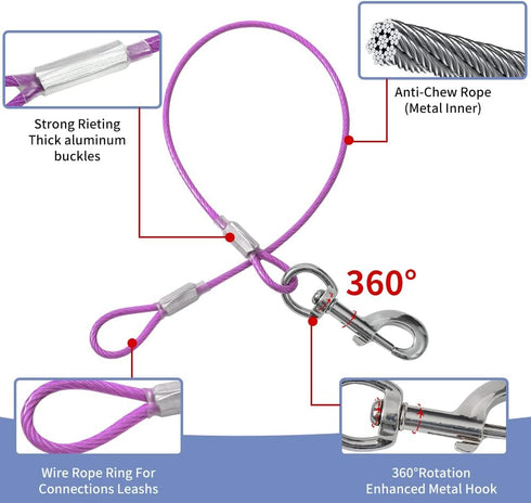 Chew Proof Dog Leash Extension - Add to Any Leash, Collar & Harness for Large and Medium Dogs Walking, Running, Training