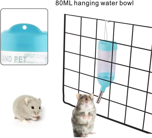 Guardians Hamster Water Bottle, Automatic Drinking Bottle with Food Container Base, 80ml, Blue