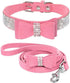 Beirui Rhinestone Bling Leather Dog Collar and Leash Set, Soft Sparkly Crystal Diamonds, Pink, 4 Foot Leash