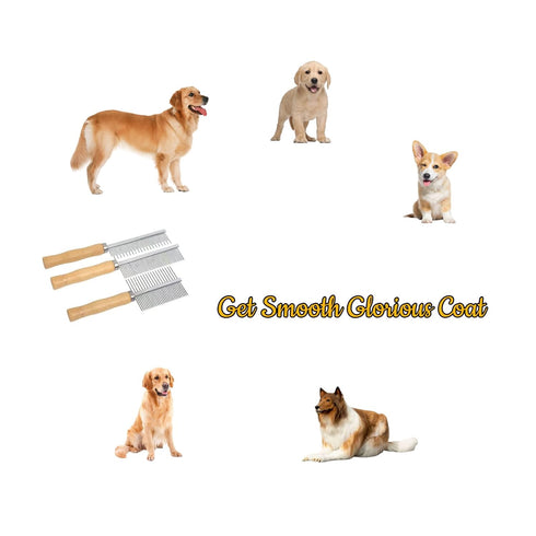 Professional Metal Dog Grooming Comb - 3 PCS Wooden Handled Pet Comb for Dogs and Cats, Removes Tangles and Dematting