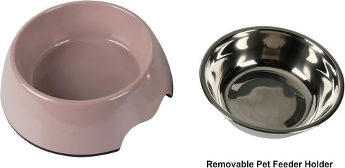 M&BGWPP Melamine Plastic Dog Food Bowl, Non Skid Base, 2-in-1 Removable Stainless Steel Pet Feeder (14oz)