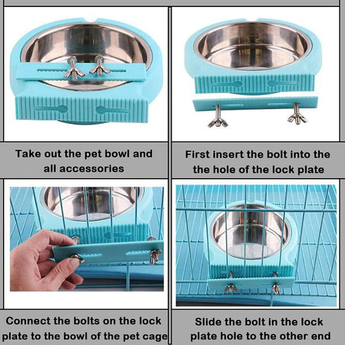 Crate Dog Cat Bowls, Removable Stainless Steel Hanging Pet Cage Bowls for Food and Water Feeder (Small, Blue)